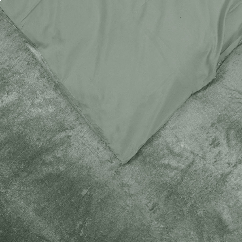 Dekbedovertrek velvet polyester groen 140 x 220 cm, met kussenslopen en drukknopen