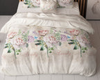 Dekbedovertrek katoen-polyester bloemenprint beige 240 x 220 cm, met kussenslopen 60 x 70 cm