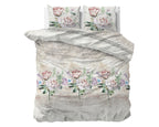Dekbedovertrek katoen-polyester bloemenprint beige 240 x 220 cm, met kussenslopen 60 x 70 cm