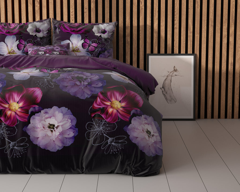 Dekbedovertrek katoen polyester Magische Bloem paars 200 x 220 cm, met 2 kussenslopen 60 x 70 cm