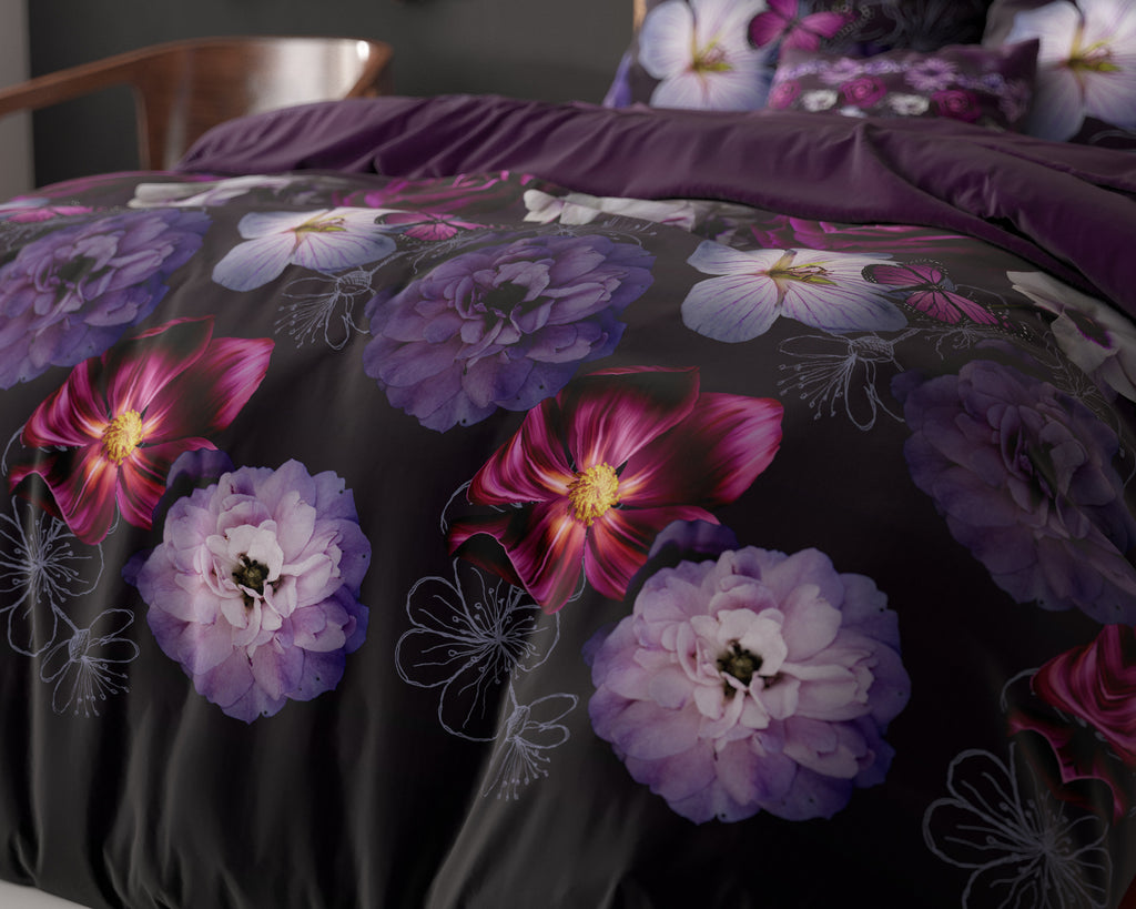Dekbedovertrek katoen polyester Magische Bloem paars 200 x 220 cm, met 2 kussenslopen 60 x 70 cm