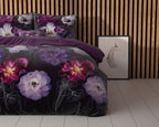 Dekbedovertrek katoen-polyester bloemenprint paars 240 x 220 cm, met kussenslopen 60 x 70 cm
