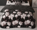 Dekbedovertrek katoen-polyester bloemenprint zwart 200 x 220 cm, met kussenslopen 60 x 70 cm