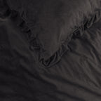 Dekbedovertrek fluweel polyester zwart met ruches 200 x 220 cm, met kussenslopen, slaapkamer