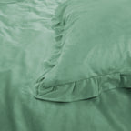Dekbedovertrek fluweel polyester groen met ruches 240 x 220 cm, met kussenslopen en drukknopen