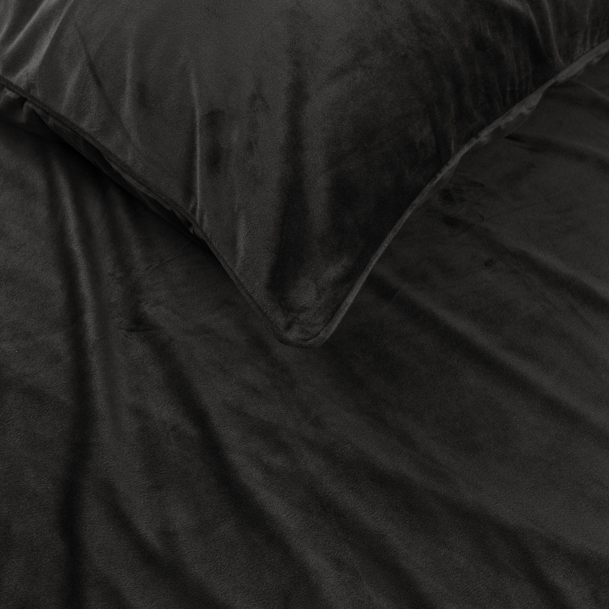 Dekbedovertrek fluweel polyester zwart 200 x 220 cm, met fluwelen paspel en kussensloop