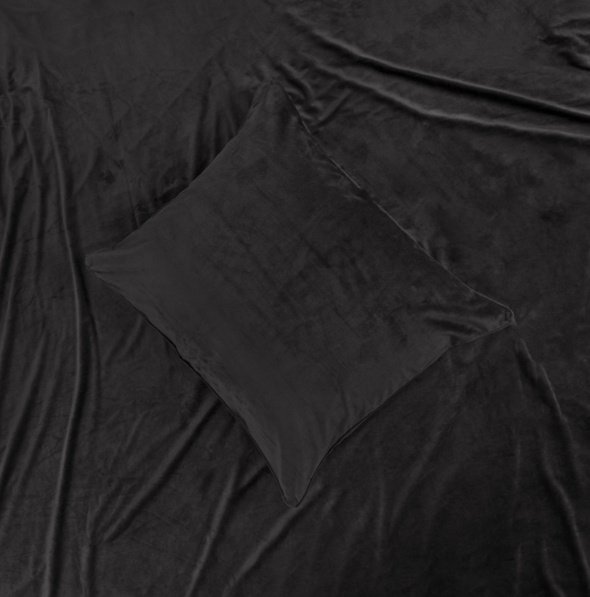 Dekbedovertrek fluweel polyester zwart 200 x 220 cm, met fluwelen paspel en kussensloop
