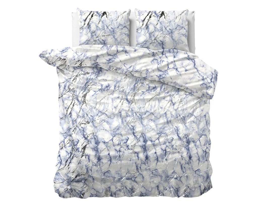 Dekbedovertrek micropercal polyester Glamour Ocean blauw met zilverfolie 200 x 220 cm, met kussenslopen