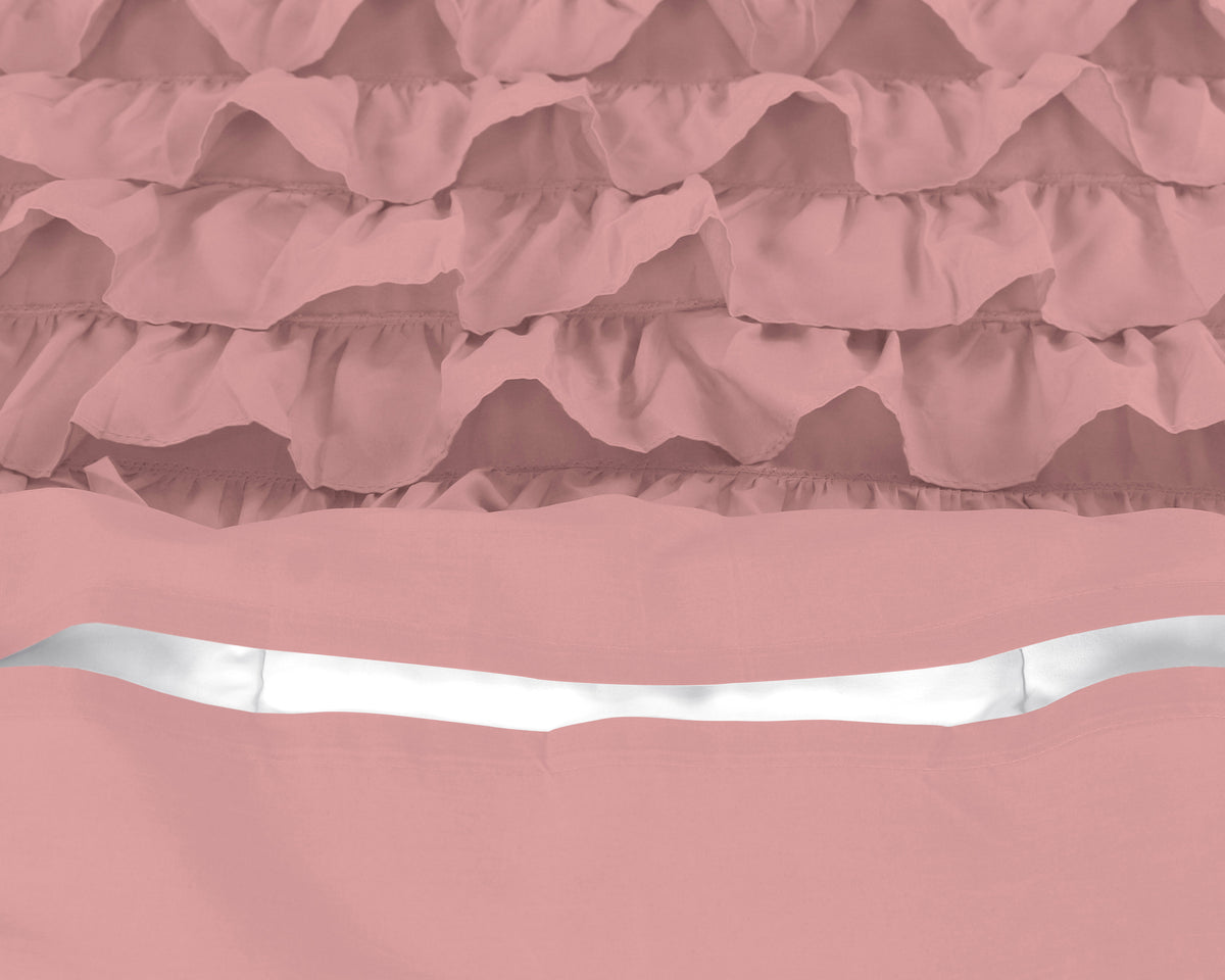 Dekbedovertrek katoen percale ruches roze 140 x 220 cm, met kussenslopen 60 x 70 cm voor de slaapkamer
