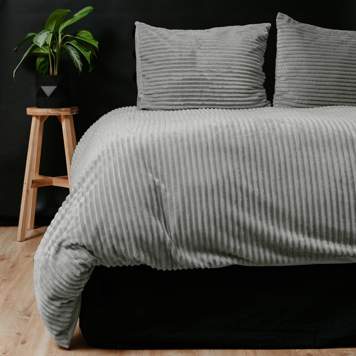 Dekbedovertrek teddy rib polyester grijs 200 x 220 cm, geribd ontwerp voor de slaapkamer