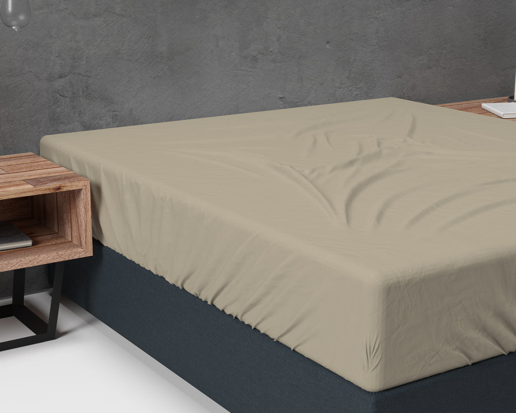 Hoeslaken flanel katoen taupe, dubbelzijdig geborsteld, hoekhoogte 25 cm, voor de slaapkamer