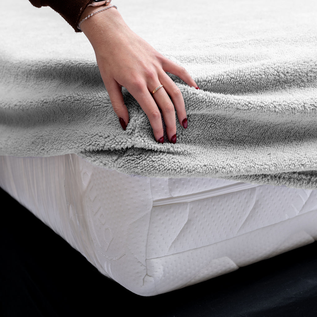 Hoeslaken teddy polyester grijs 160 x 200 cm, hoekhoogte 30 cm, slaapkamer