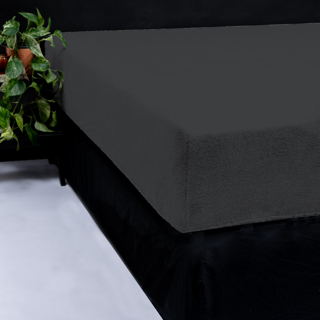 Hoeslaken teddy polyester antraciet 160 x 200 cm, hoekhoogte 30 cm, voor de slaapkamer