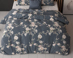 Dekbedovertrek katoen-polyester Eloise bloemenprint indigo 200 x 200/220 cm, met 2 kussenslopen