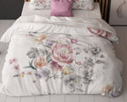 Dekbedovertrek microvezel Isabeau wit bloemenprint 240 x 220 cm, met 2 kussenslopen 60 x 70 cm
