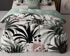Dekbedovertrek microvezel wit met bladprint en roze bloemen 240 x 220 cm, met 2 kussenslopen 60 x 70 cm