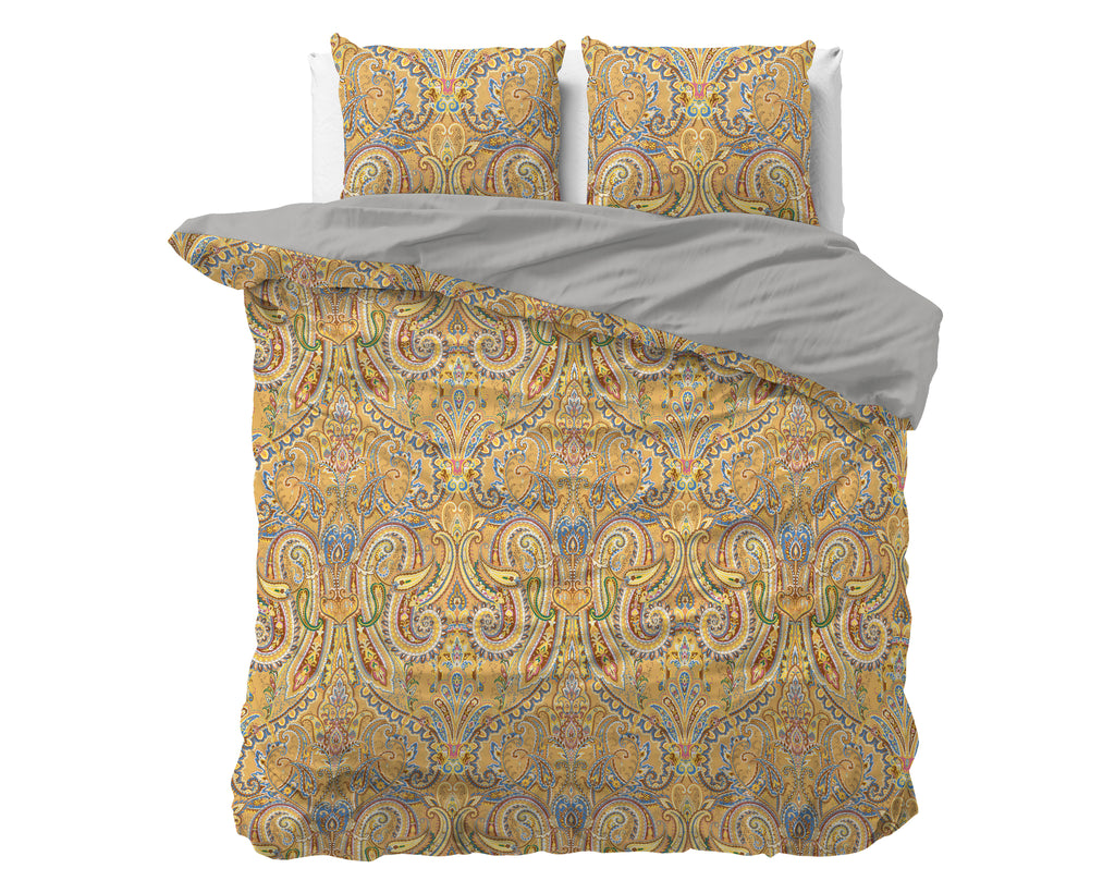 Dekbedovertrek microvezel goud paisley print 240 x 220 cm, met 2 kussenslopen 60 x 70 cm