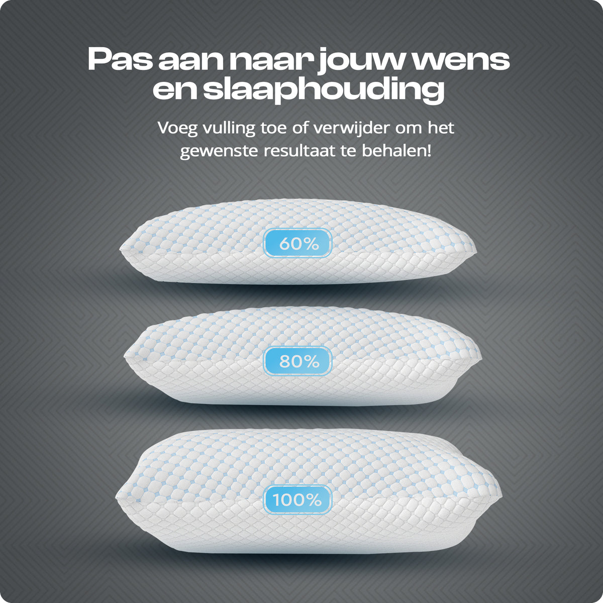 Hoofdkussen traagschuim versnipperd verstelbaar wit 50 x 70 cm, verkoelend, voor zij-, rug- en buikslapers