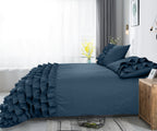 Dekbedovertrek percaline katoen Cyprus blauw met ruches 200 x 220 cm, incl. kussenslopen 60 x 70 cm