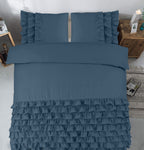 Dekbedovertrek percaline katoen Cyprus blauw met ruches 200 x 220 cm, incl. kussenslopen 60 x 70 cm