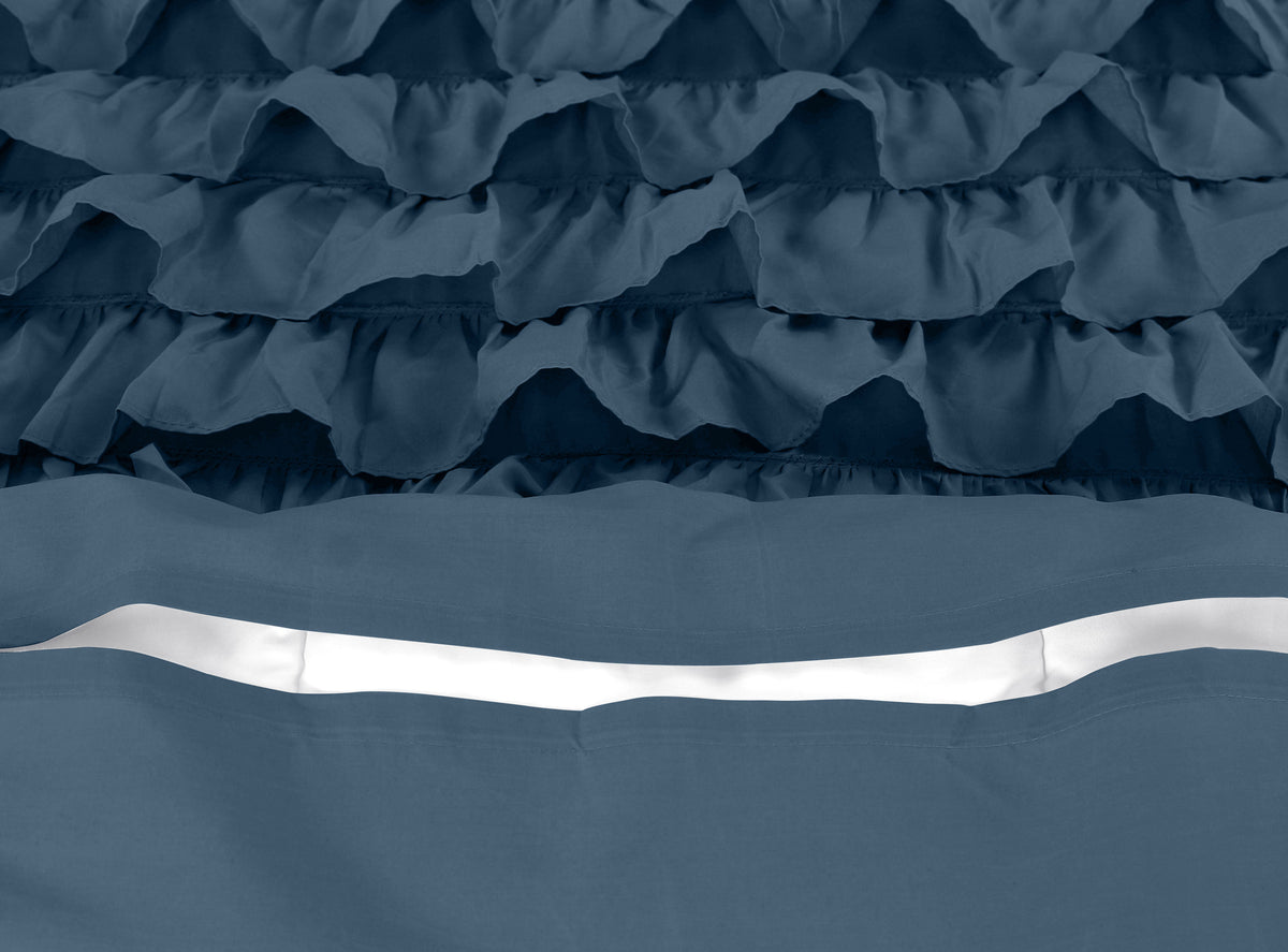 Dekbedovertrek percaline katoen Cyprus blauw met ruches 200 x 220 cm, incl. kussenslopen 60 x 70 cm