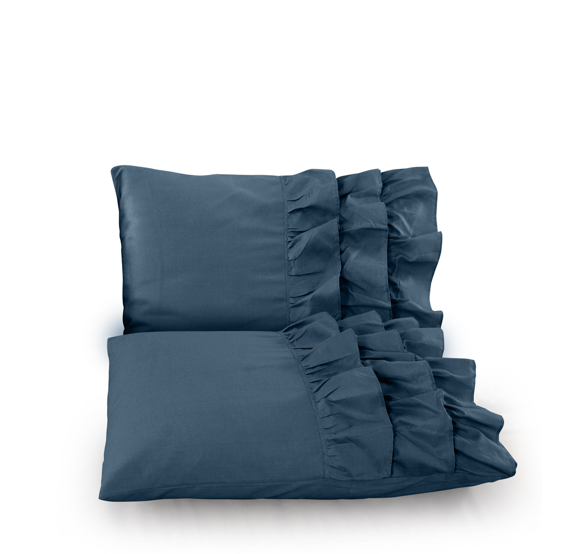 Dekbedovertrek percaline katoen Cyprus blauw met ruches 200 x 220 cm, incl. kussenslopen 60 x 70 cm