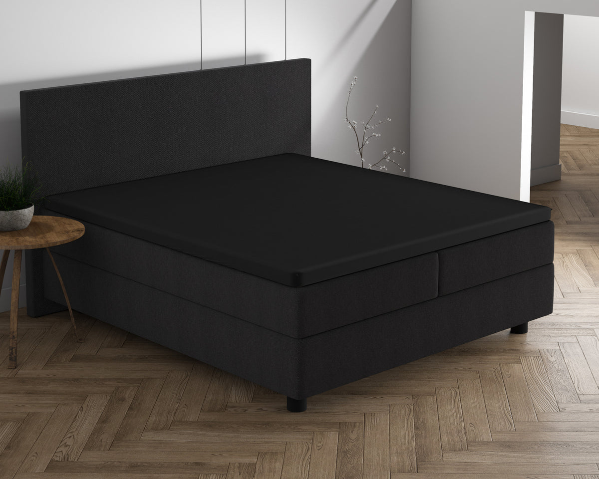 Hoeslaken topper dubbel jersey katoen zwart 80/90 x 200/220 cm, voor toppers van 8–15 cm