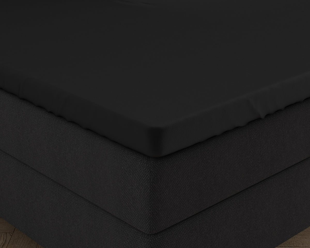 Hoeslaken topper dubbel jersey katoen zwart 80/90 x 200/220 cm, voor toppers van 8–15 cm