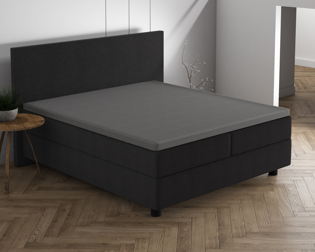 Topper hoeslaken katoen dubbel jersey 220 g/m² grijs, 160/180 x 200/220 cm, voor toppers van 8–15 cm
