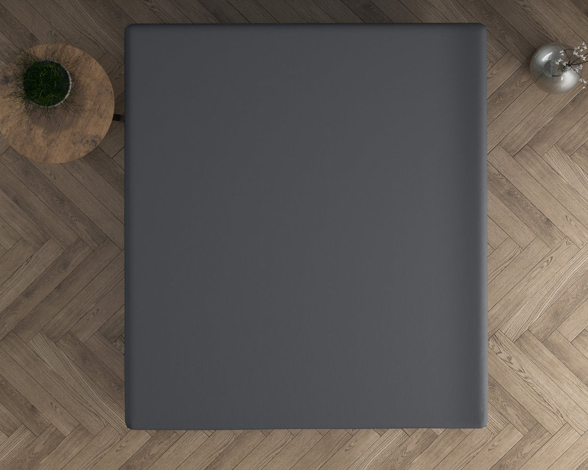 Hoeslaken topper dubbel jersey katoen antraciet 80/90 x 200/220 cm, 220 g/m², voor lage en hoge toppers