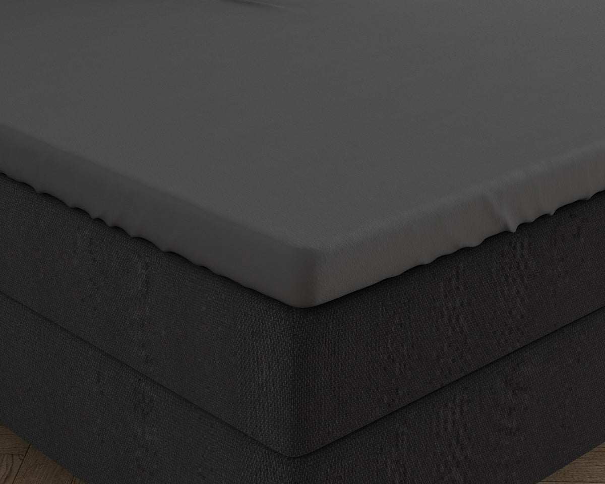 Hoeslaken topper dubbel jersey katoen antraciet 80/90 x 200/220 cm, 220 g/m², voor lage en hoge toppers