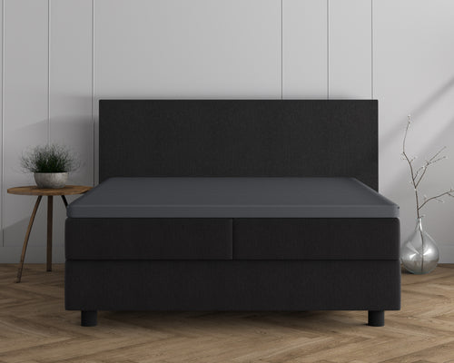 Topper hoeslaken dubbel jersey gebreid katoen antraciet 190/200 x 220/230 cm, voor toppers van 8–15 cm
