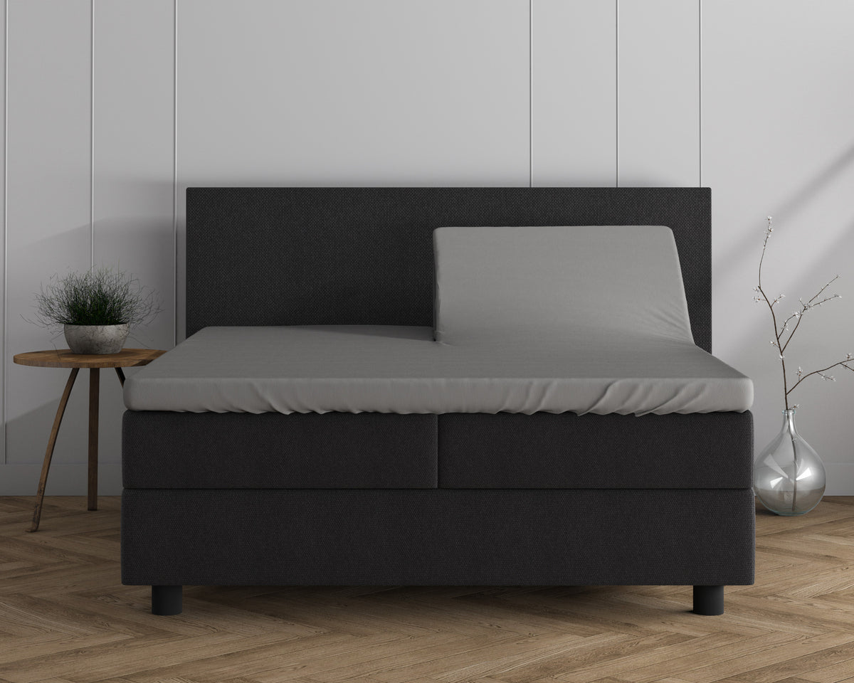 Hoeslaken split-topper dubbel jersey katoen 220 g/m² grijs 160 x 200/220 cm, hoekhoogte 20 cm