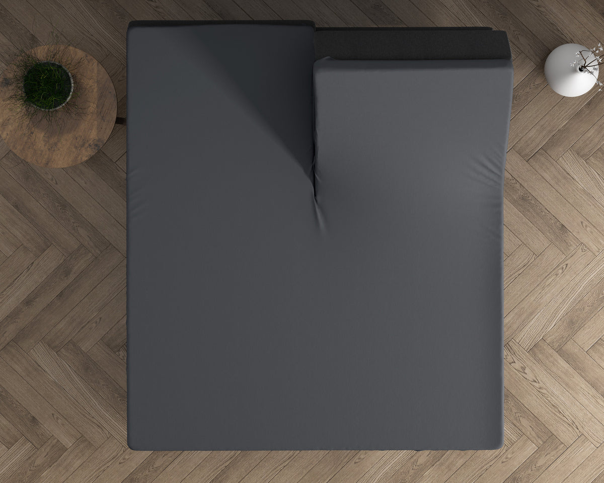 Hoeslaken splittopper gebreid katoen dubbel jersey antraciet 160 x 200/220 cm, stretch