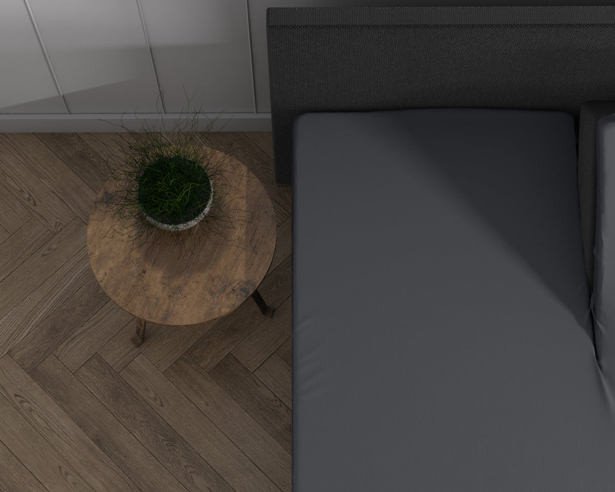 Hoeslaken splittopper gebreid katoen dubbel jersey antraciet 160 x 200/220 cm, stretch