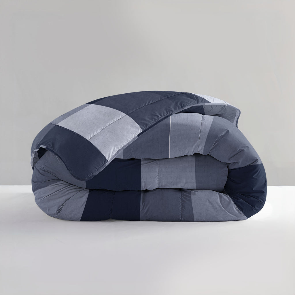 Lazy dekbed alles-in-één microvezel blauw geblokt 200 x 200 cm, met 2 kussenslopen 60 x 70 cm