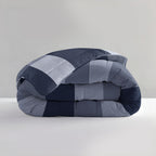 Lazy dekbed alles-in-één microvezel blauw geblokt 200 x 200 cm, met 2 kussenslopen 60 x 70 cm