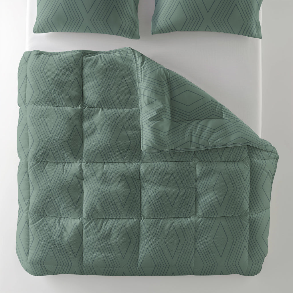 Lazy dekbed all-in-one microvezel groen grafisch dessin 140 x 200 cm, met 2 kussenslopen 60 x 70 cm