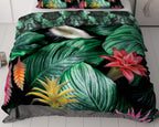 Dekbedovertrek katoensatijn Cintia groen met tropische bloemenprint 240 x 220 cm, met 2 kussenslopen 60 x 70 cm