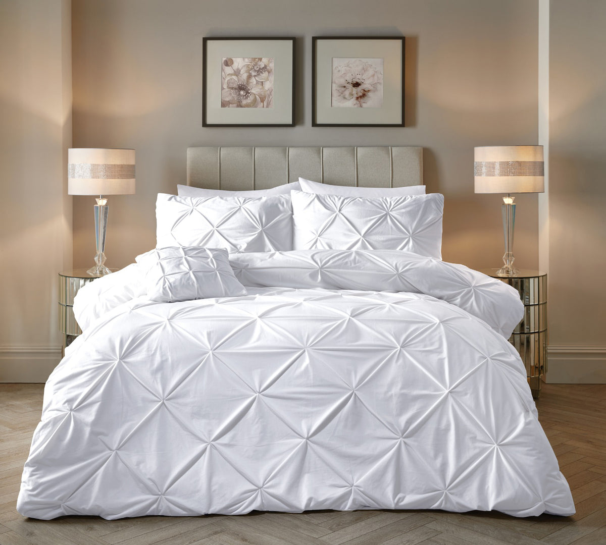 Dekbedovertrek fluweel polyester pintuck wit 240 x 220 cm, met 2 kussenslopen 60 x 70 cm