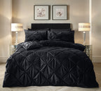 Dekbedovertrek fluweel pintuck zwart 200 x 220 cm, met 2 kussenslopen 60 x 70 cm voor de slaapkamer