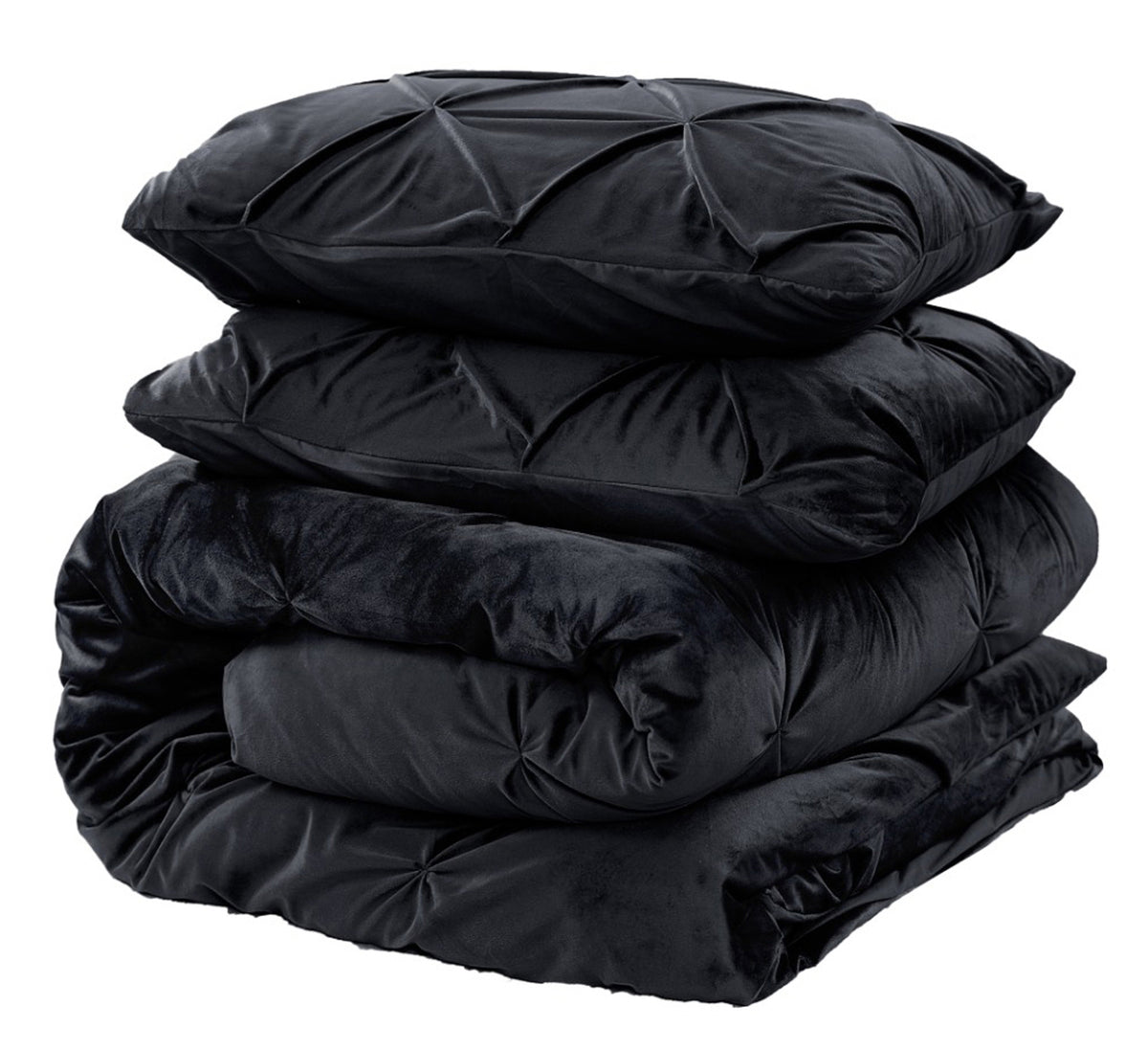 Dekbedovertrek fluweel pintuck zwart 200 x 220 cm, met 2 kussenslopen 60 x 70 cm voor de slaapkamer