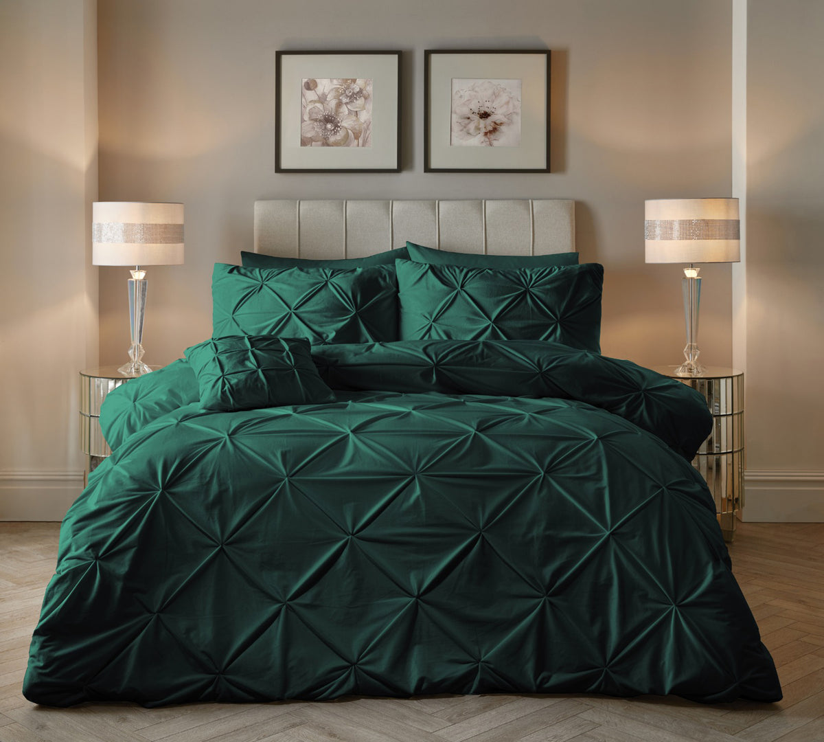 Dekbedovertrek fluweel pintuck groen 140 x 220 cm, met 1 kussensloop 60 x 70 cm, slaapkamer