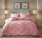 Dekbedovertrek fluweel pintuck roze 240 x 220 cm, met 2 kussenslopen 60 x 70 cm voor slaapkamer