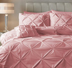 Dekbedovertrek fluweel pintuck roze 240 x 220 cm, met 2 kussenslopen 60 x 70 cm voor slaapkamer