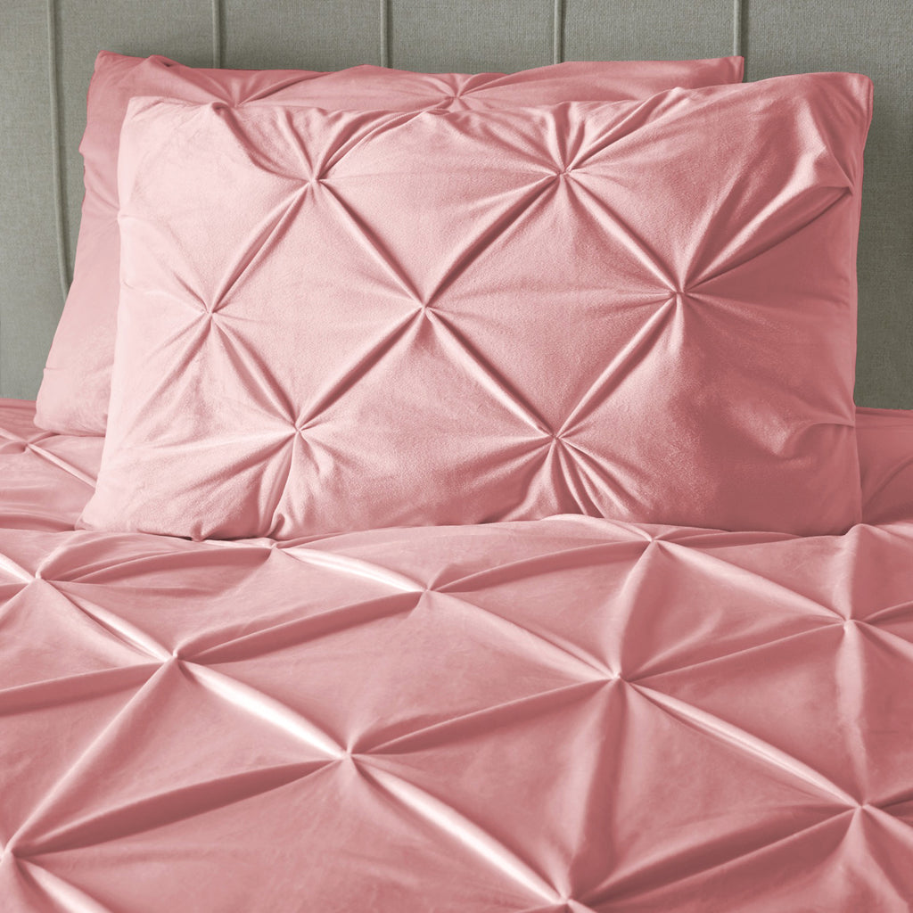 Dekbedovertrek fluweel pintuck roze 240 x 220 cm, met 2 kussenslopen 60 x 70 cm voor slaapkamer