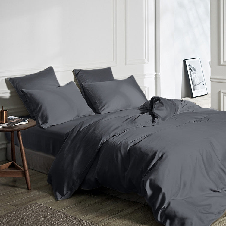 Dekbedovertrek bamboe viscose twill satijn T225 effen antraciet 200 x 200/220 cm, met kussenslopen 60 x 70 cm