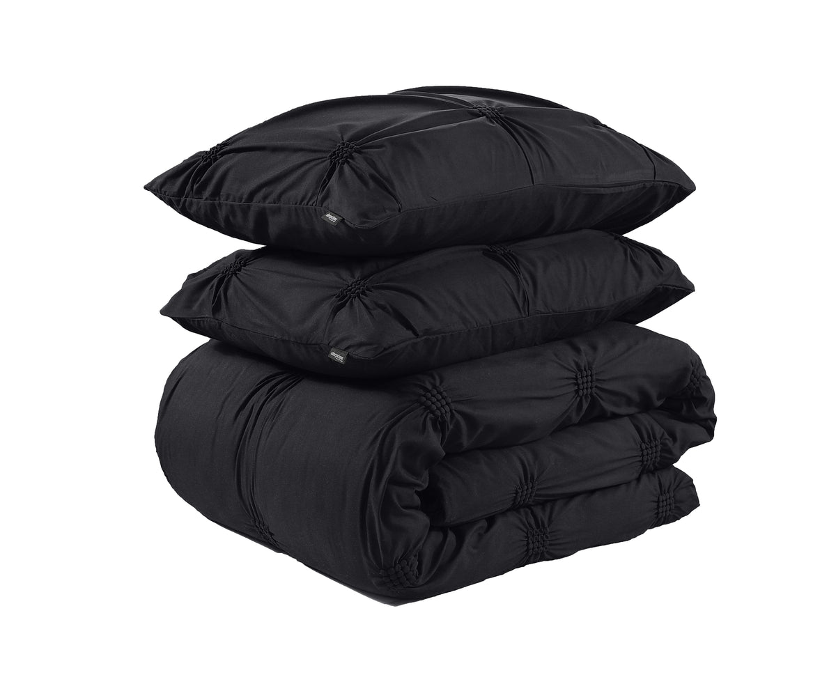 Dekbedovertrek microvezel pintuck zwart 240 x 220 cm, met 2 kussenslopen 60 x 70 cm