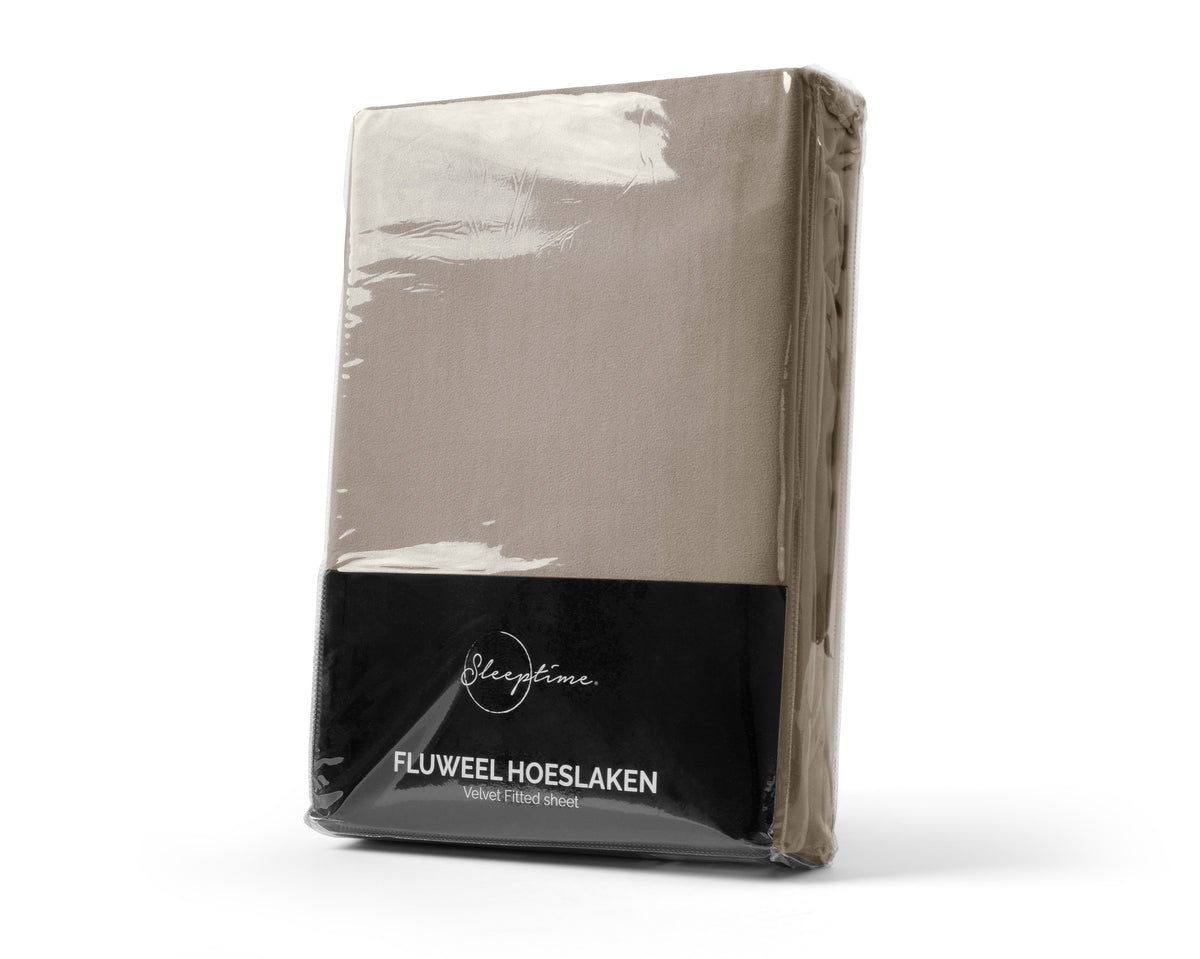 Hoeslaken velvet polyester taupe/grijs 140 x 200 cm, hoekhoogte 30 cm, voor de slaapkamer