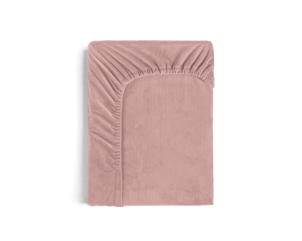 Hoeslaken velours polyester oudroze 90 x 200 cm, hoekhoogte 30 cm, strijkvrij voor de slaapkamer